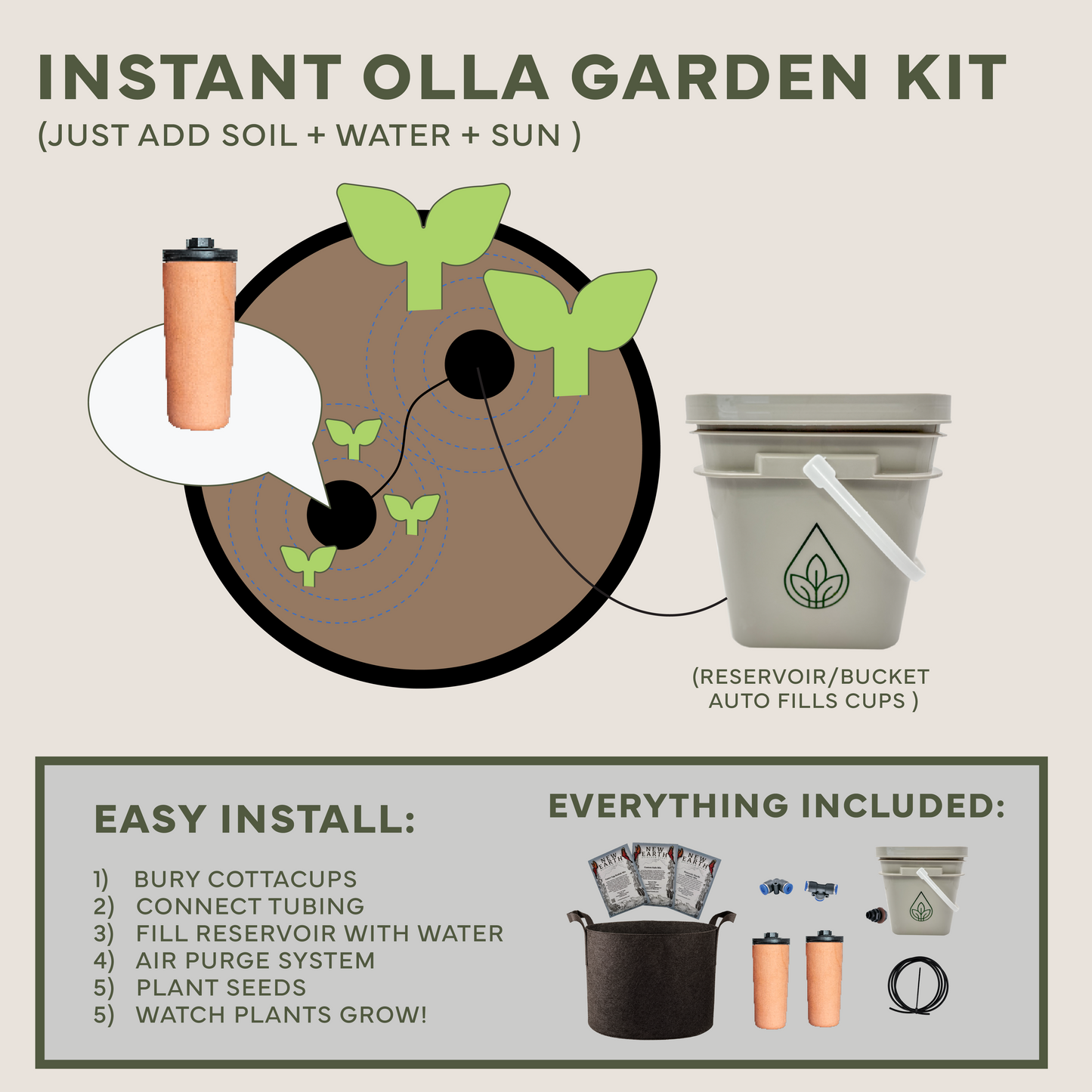 NEW Instant Olla Garden Kit – The Beginner's Self-Watering Indoor/Outdoor Container Garden