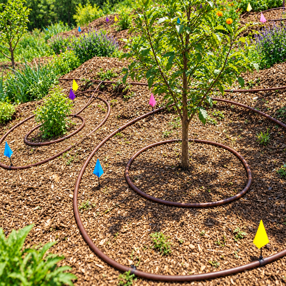 Drip Irrigation Tree Ring Kit for Fruit Trees, Shrubs & Guild Planting (1/2" Tubing)